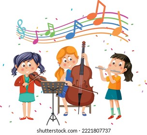Children playing musical instrument illustration