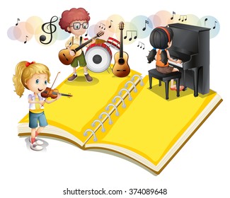 Children playing musical instrument illustration