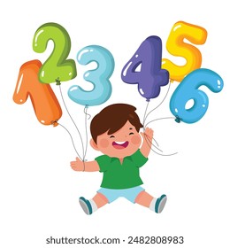 Children playing with numbers balloon vector illustration.