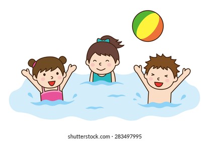 Children playing on the beach ball