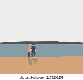 Niños jugando en la playa en las vacaciones de verano. Niños felices de vacaciones en la playa. Ilustración del vector