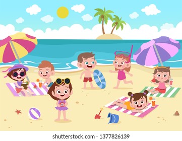 children playing on the beach vector illustration