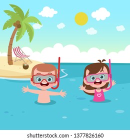 children playing on the beach vector illustration