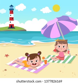 children playing on the beach vector illustration