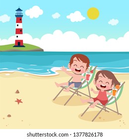 children playing on the beach vector illustration
