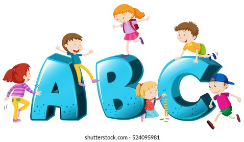 Children playing on font ABC illustration