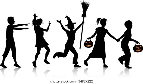 Children playing on Halloween night