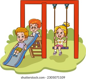 Children playing on the playground. Vector illustration in a cartoon style.