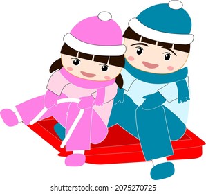 Children playing on a sled
