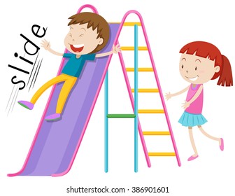 Children playing on the slide illustration