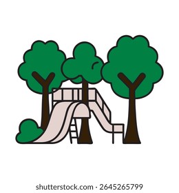 Children Playing On Slide And Swing Outline