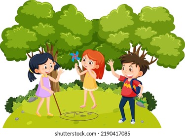 Children playing outdoor at the park illustration