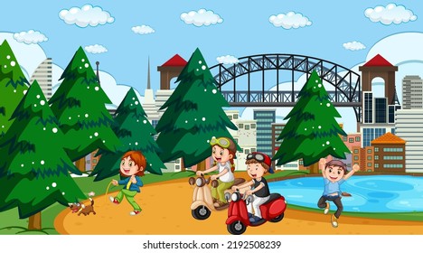 Children playing outdoor park illustration