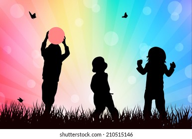 Children Playing Outdoors Stock Vector (Royalty Free) 208404406