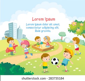 children playing outdoors with bright summer background