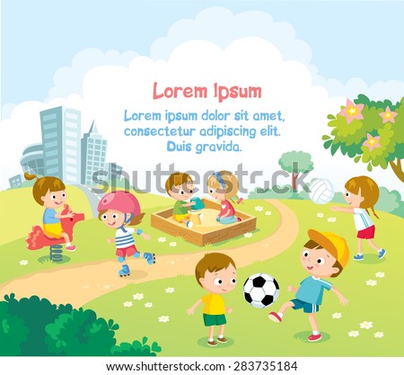 children playing outdoors with bright summer background