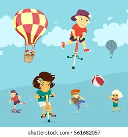 Children playing in the outdoors vector illustration