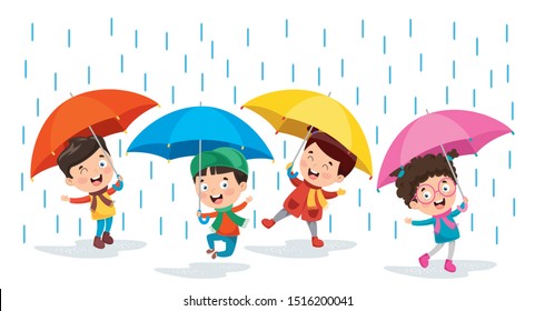 children playing in the rain clipart