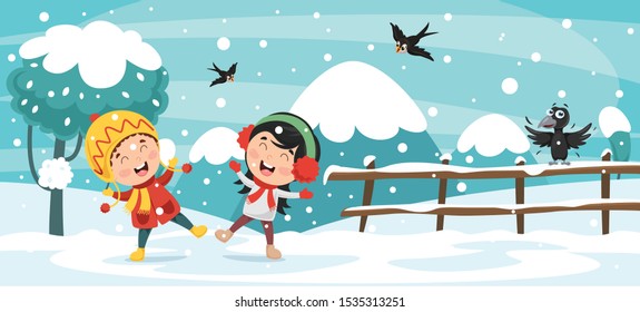 Children Playing Outside In Winter