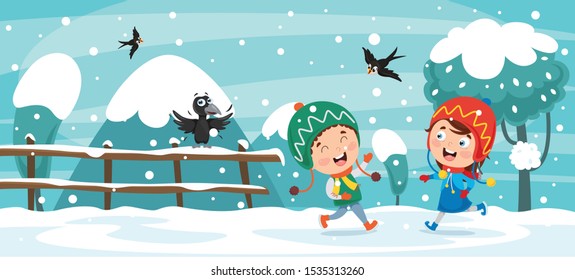 Children Playing Outside In Winter