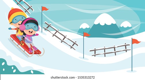 Children Playing Outside In Winter