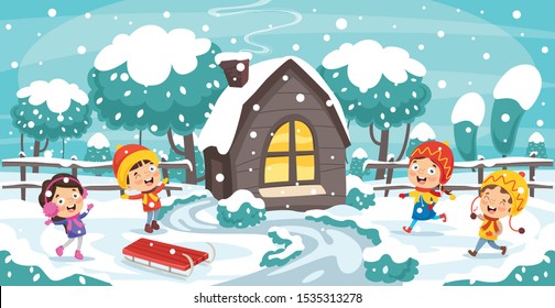 Children Playing Outside In Winter