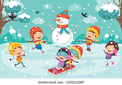 Children Playing Outside In Winter