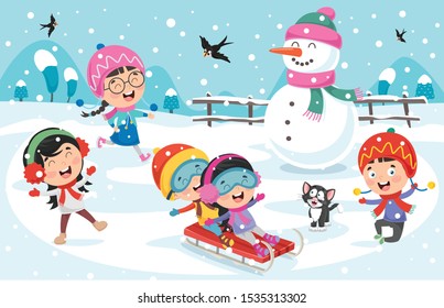 Children Playing Outside In Winter