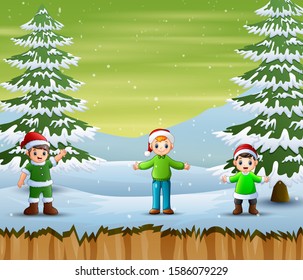 Children playing outside in winter