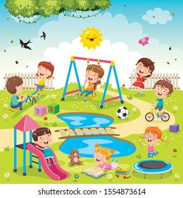 Children Playing Park Stock Vector (Royalty Free) 1554873614 | Shutterstock