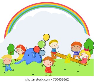 Kinder spielen im Park