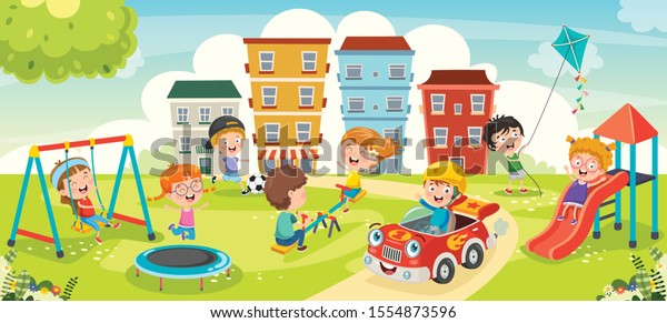 Children Playing Park Stock Vector (Royalty Free) 1554873596