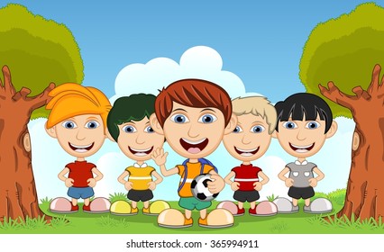 Children playing in the park cartoon vector illustration