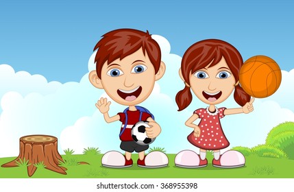 Children playing in the park cartoon vector illustration