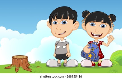 Children playing in the park cartoon vector illustration