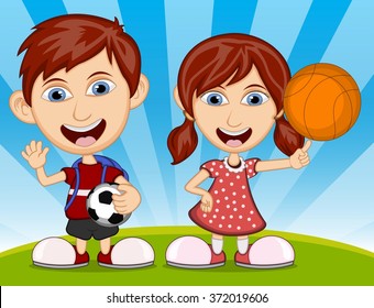 Children playing in the park cartoon vector illustration