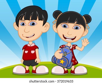 Children playing in the park cartoon vector illustration