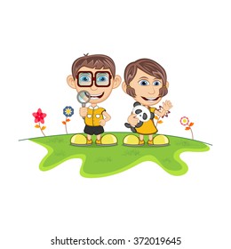 Children playing in the park cartoon vector illustration