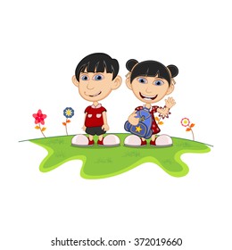 Children playing in the park cartoon vector illustration