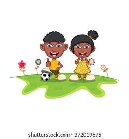 Children playing in the park cartoon vector illustration