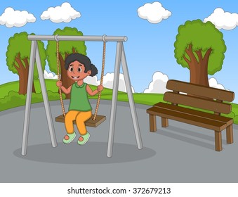 Children playing in the park cartoon vector illustration