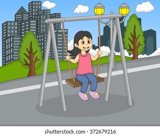 Children playing in the park cartoon vector illustration