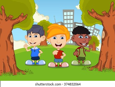 Children playing in the park cartoon vector illustration