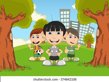 Children playing in the park cartoon vector illustration