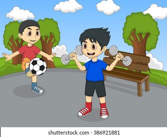 Children playing in the park cartoon vector illustration