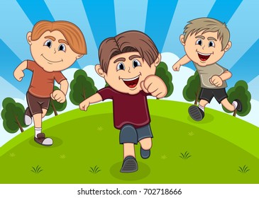 Children playing at the park cartoon vector illustration