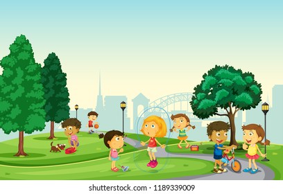 Children playing at the park illustration