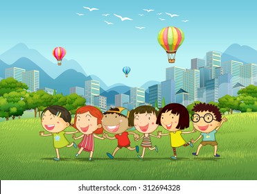 Children playing in the park illustration