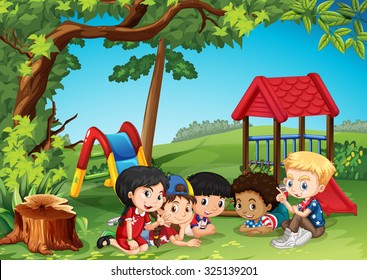 Children playing in the park illustration