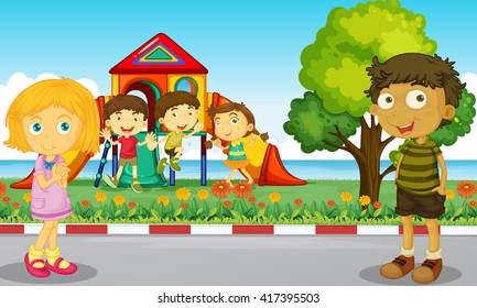 Children playing in the park illustration